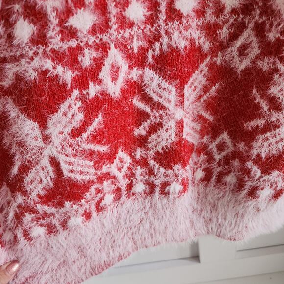 Fair Isle Nordic Style Sweater Cozy Christmas Snowflake Red White Women's Medium - Picture 6 of 6